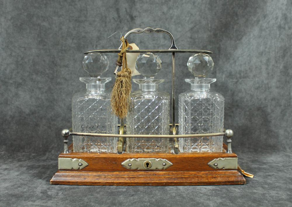 OAK AND CUT GLASS TANTALUS SETOAK