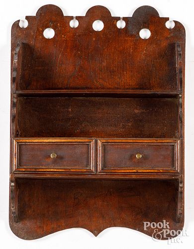 OAK AND WALNUT WALL SHELF, 19TH