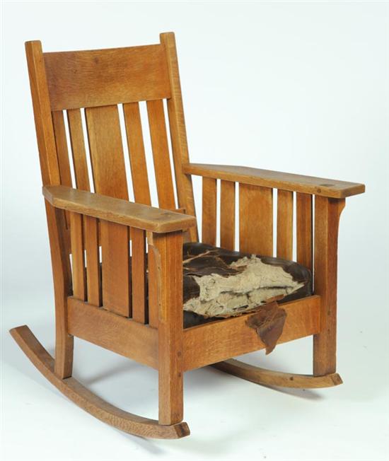 OAK ARTS & CRAFTS ROCKER ARMCHAIR.