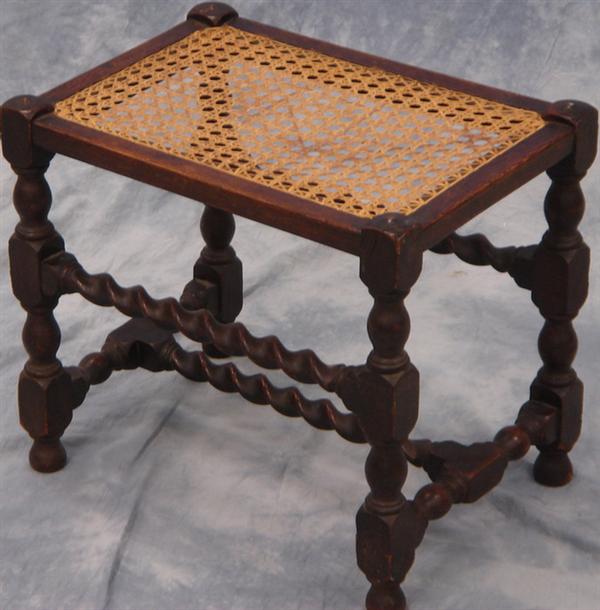 Oak barley twist stool with caned