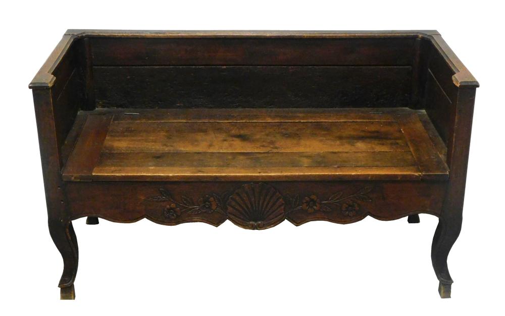 OAK BENCH, PANEL BACK AND SIDES,