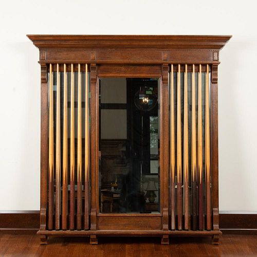 OAK BILLIARDS MIRRORED CUE RACK,