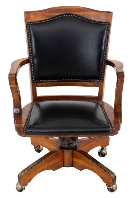 OAK & BLACK LEATHER SWIVEL OFFICE
