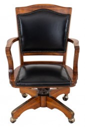 OAK & BLACK LEATHER SWIVEL OFF