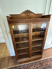 OAK BOOKCASE, DOUBLE GLASS DOO