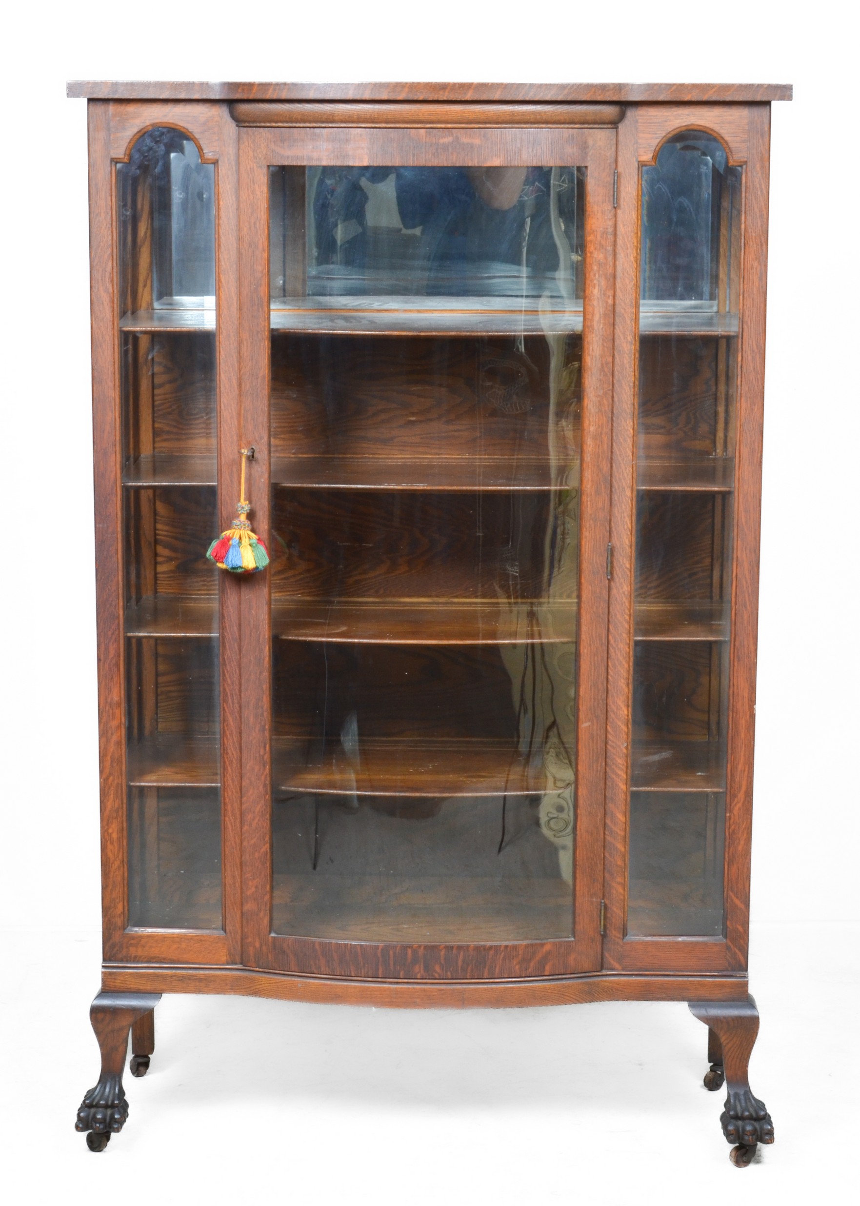 Oak bowfront display cabinet,