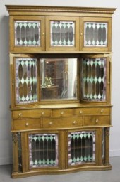 Oak Cabinet with Leaded Glass.