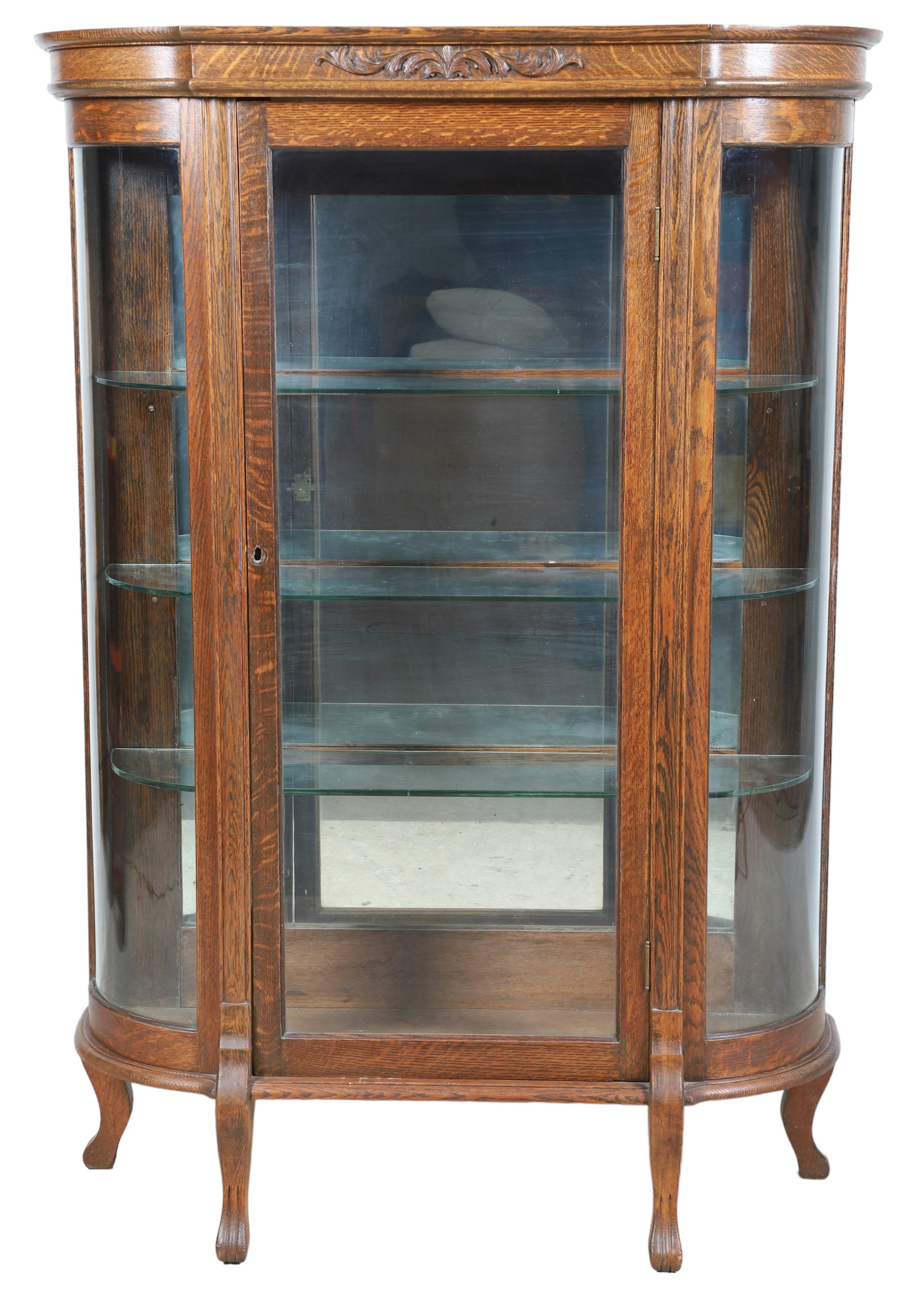 Oak carved display cabinet, applied
