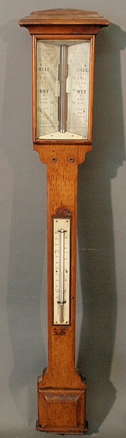 Oak cased barometer signed