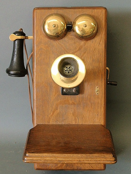 Oak cased Kellogg wall telephone
