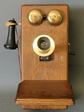 Oak cased Kellogg wall telepho