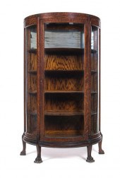 OAK CLAW FOOTED CURVED GLASS C