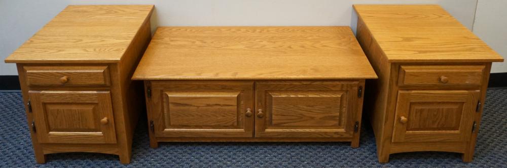 OAK COFFEE TABLE-CABINET AND A PAIR