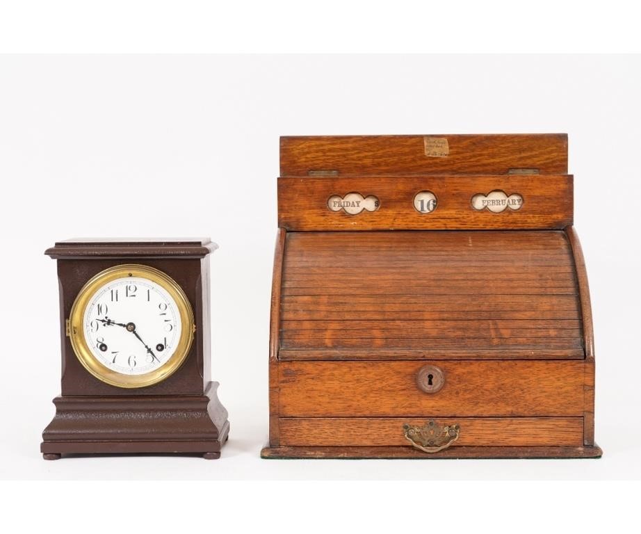 Oak counter top desk with calendar,