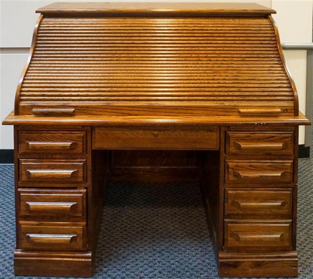 OAK CREEK OAK ROLL-TOP DESK, H: