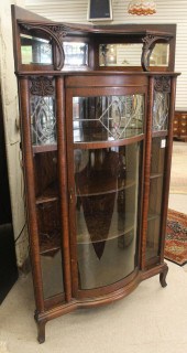 OAK, CURVED AND LEADED GLASS C