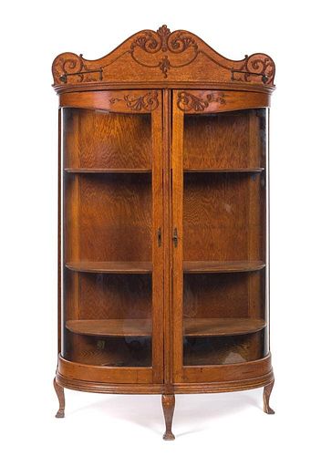 OAK CURVED GLASS CURIO CABINETOak