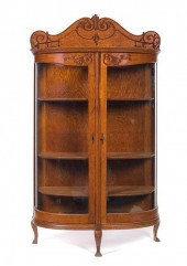 OAK CURVED GLASS CURIO CABINET