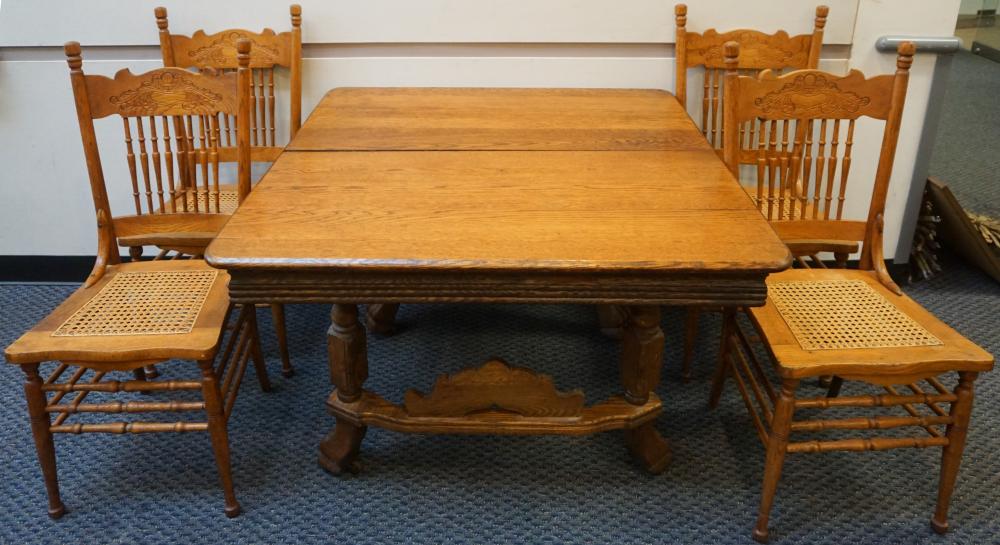 OAK DINING TABLE AND FOUR CANED