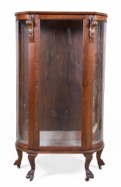 Oak display cabinet with lion'