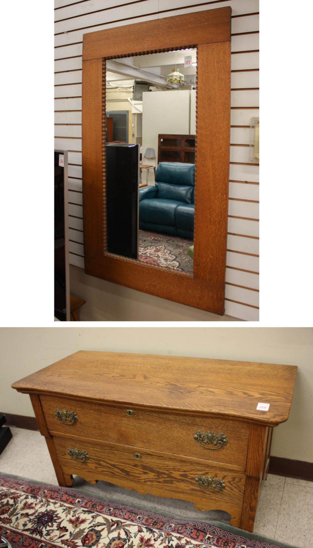 OAK DRESSER WITH OAK-FRAMED WALL