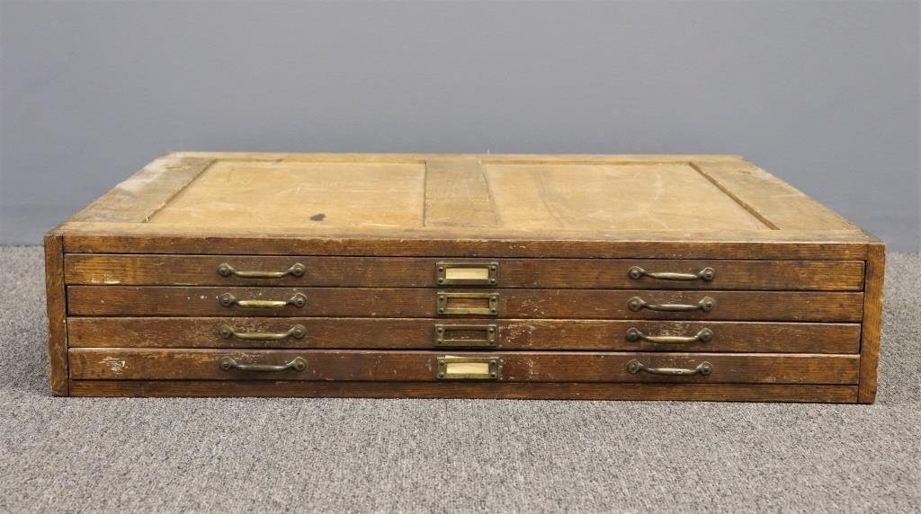Oak four-drawer type tray case,