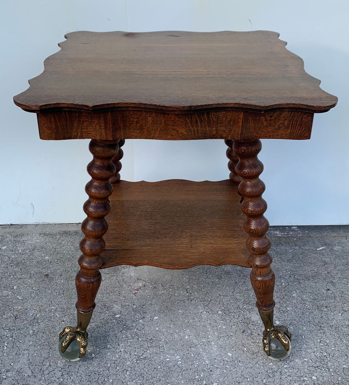 OAK GLASS BALL & CLAW PARLOR TABLE: