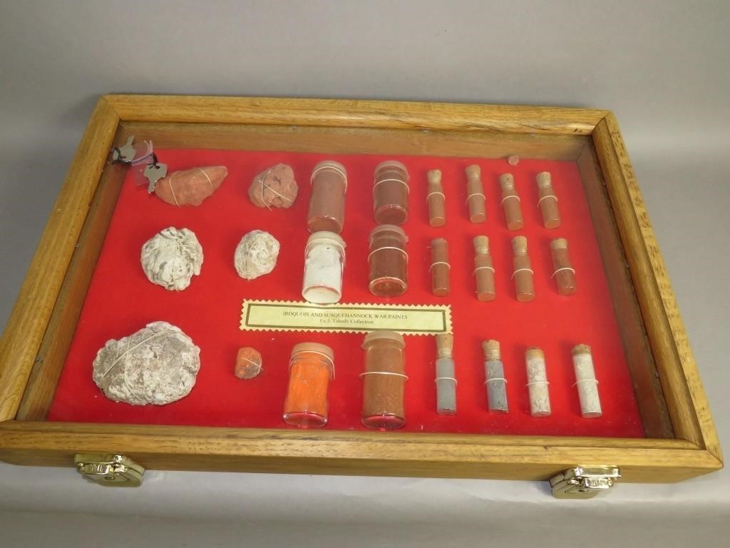 OAK & GLASS DISPLAY OF IROQUOIS &
