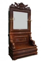 OAK HALL BENCH WITH MIRROR - O