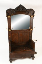 OAK HALL BENCH/HAT RACK: Fumed