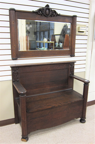 OAK HALL SETTLE AND MATCHING WALL