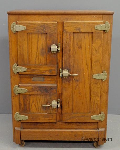 Oak icebox with original label