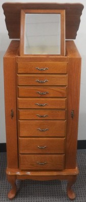 OAK JEWELRY CABINET WITH ASSOR