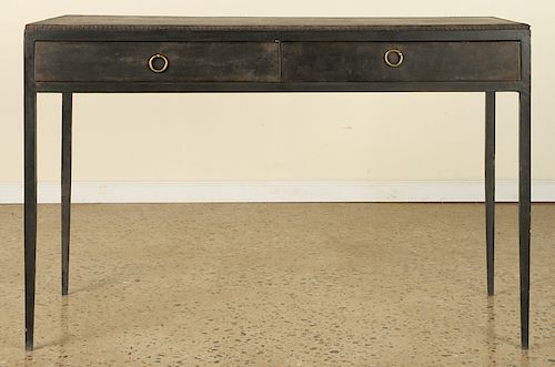 OAK LEATHER WRAPPED 2 DRAWER DESKAn