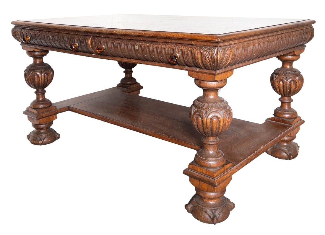 OAK LIBRARY TABLE WITH 2 DRAWERS