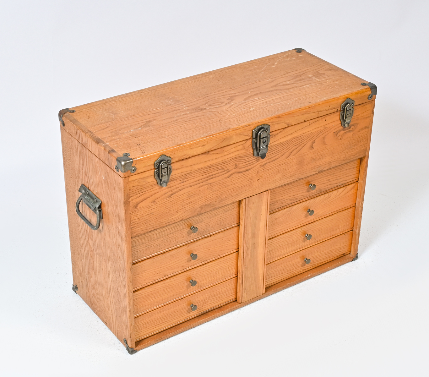OAK MACHINIST'S CHEST: Oak 5-drawer