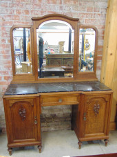 OAK MARBLE TOP VANITY WITH TRI