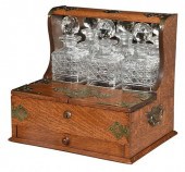 OAK MIRROR BACK TANTALUS WITH