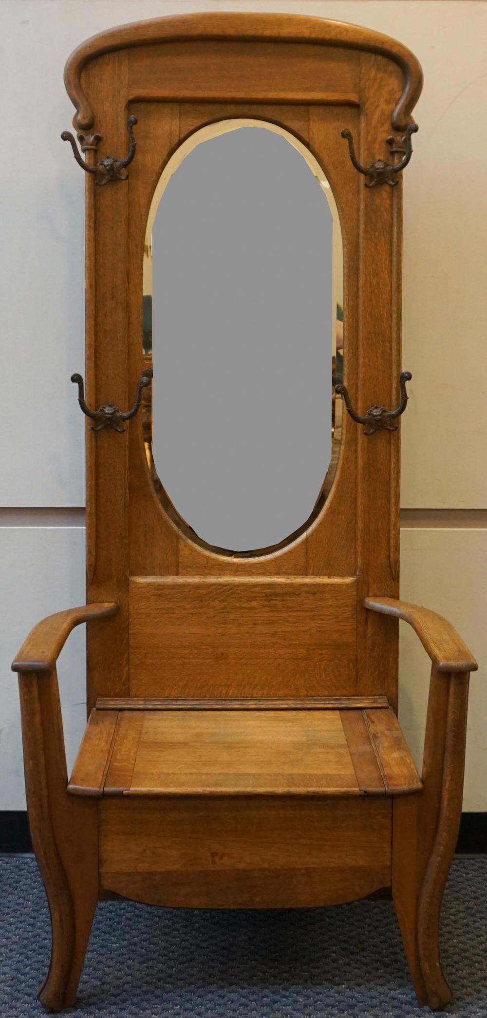OAK MIRRORED HALL BENCH, 79 X 34