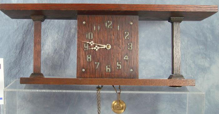 Oak mission style wall shelf clock,