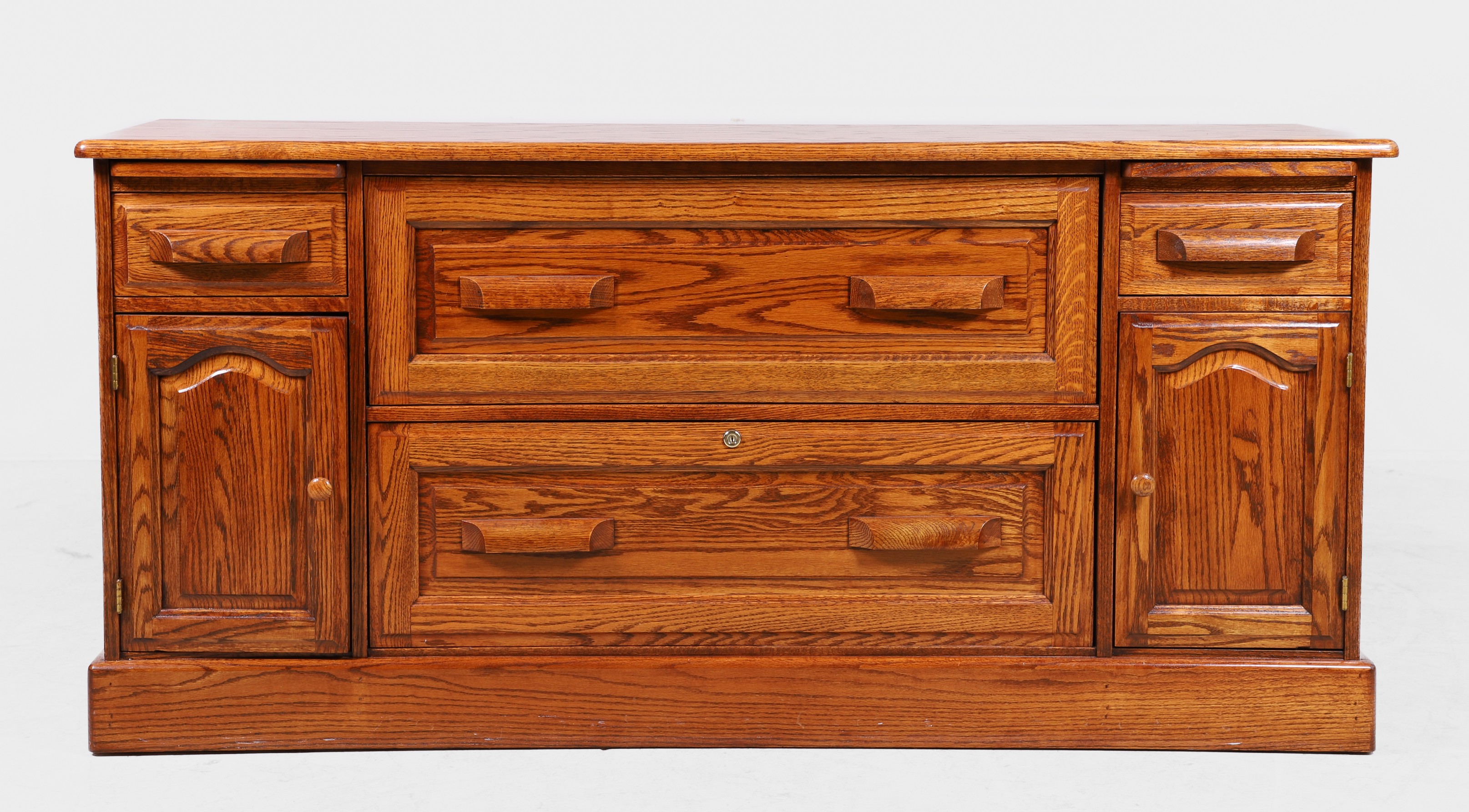 Oak paneled sideboard, two long