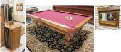 OAK POOL TABLE AND ACCESSORIES