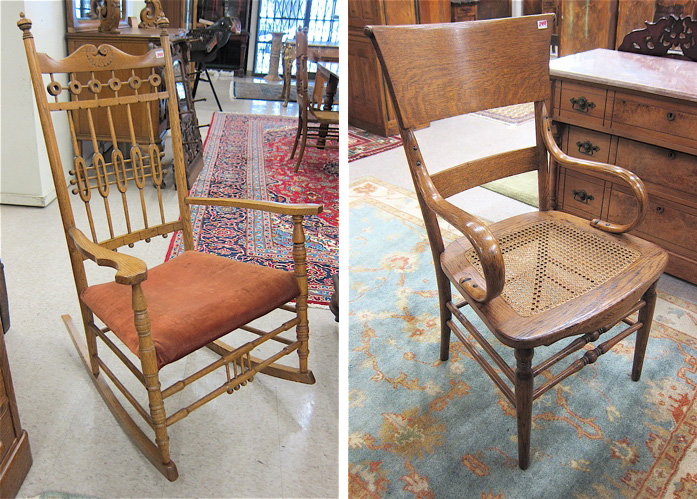 OAK ROCKER AND ARMCHAIR American