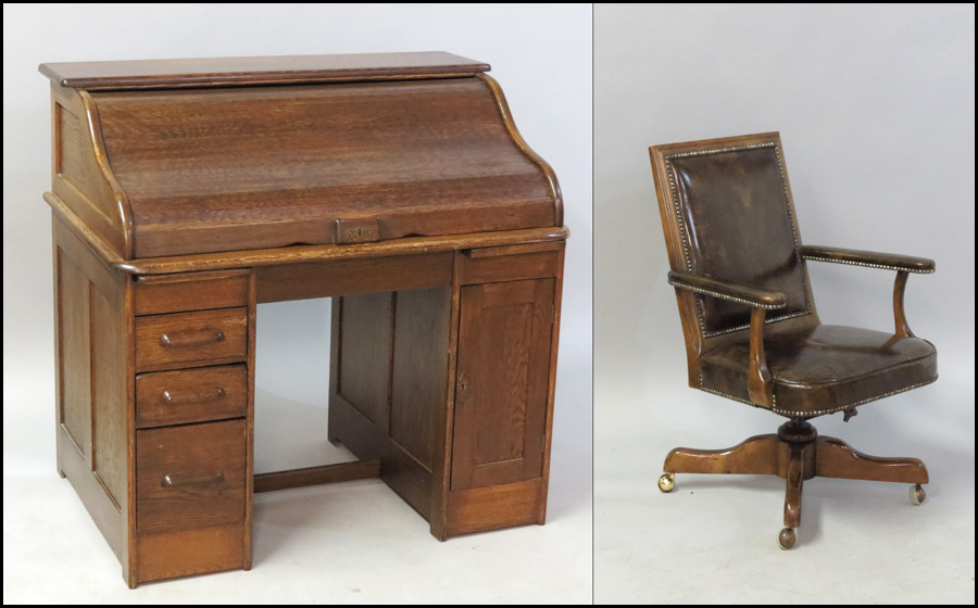 OAK ROLL TOP DESK. Together with an