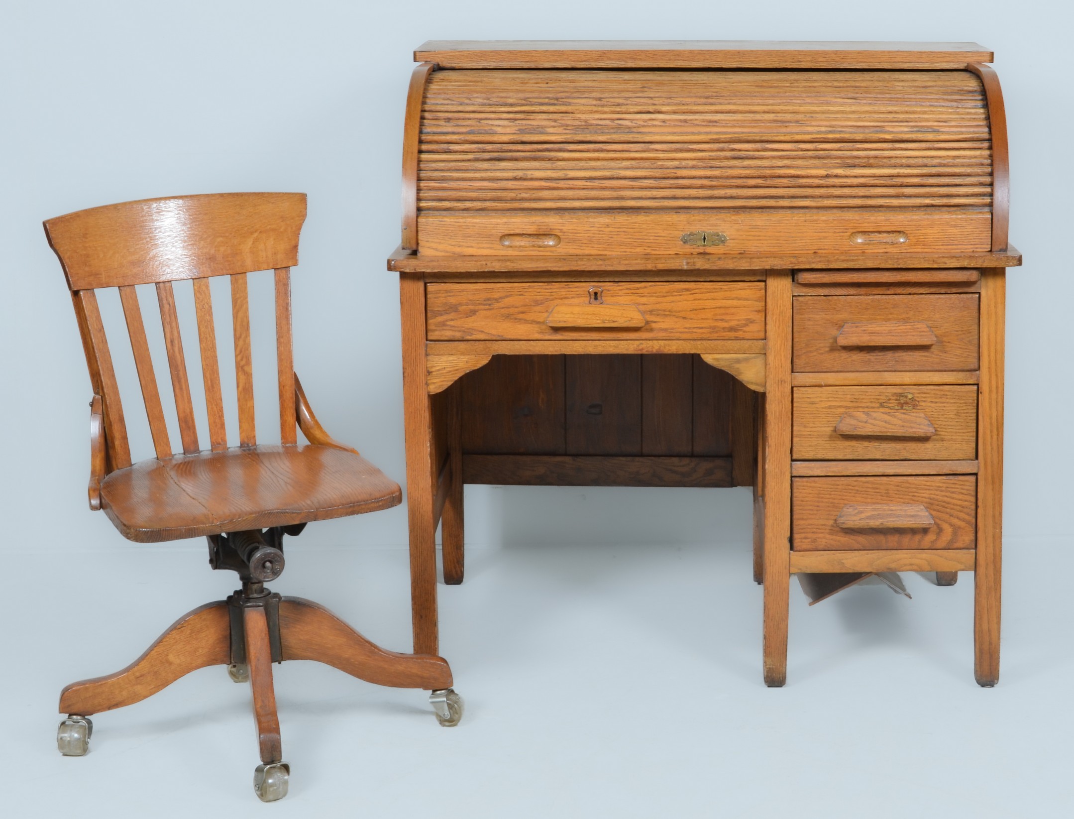 Oak roll top desk w/ oak desk