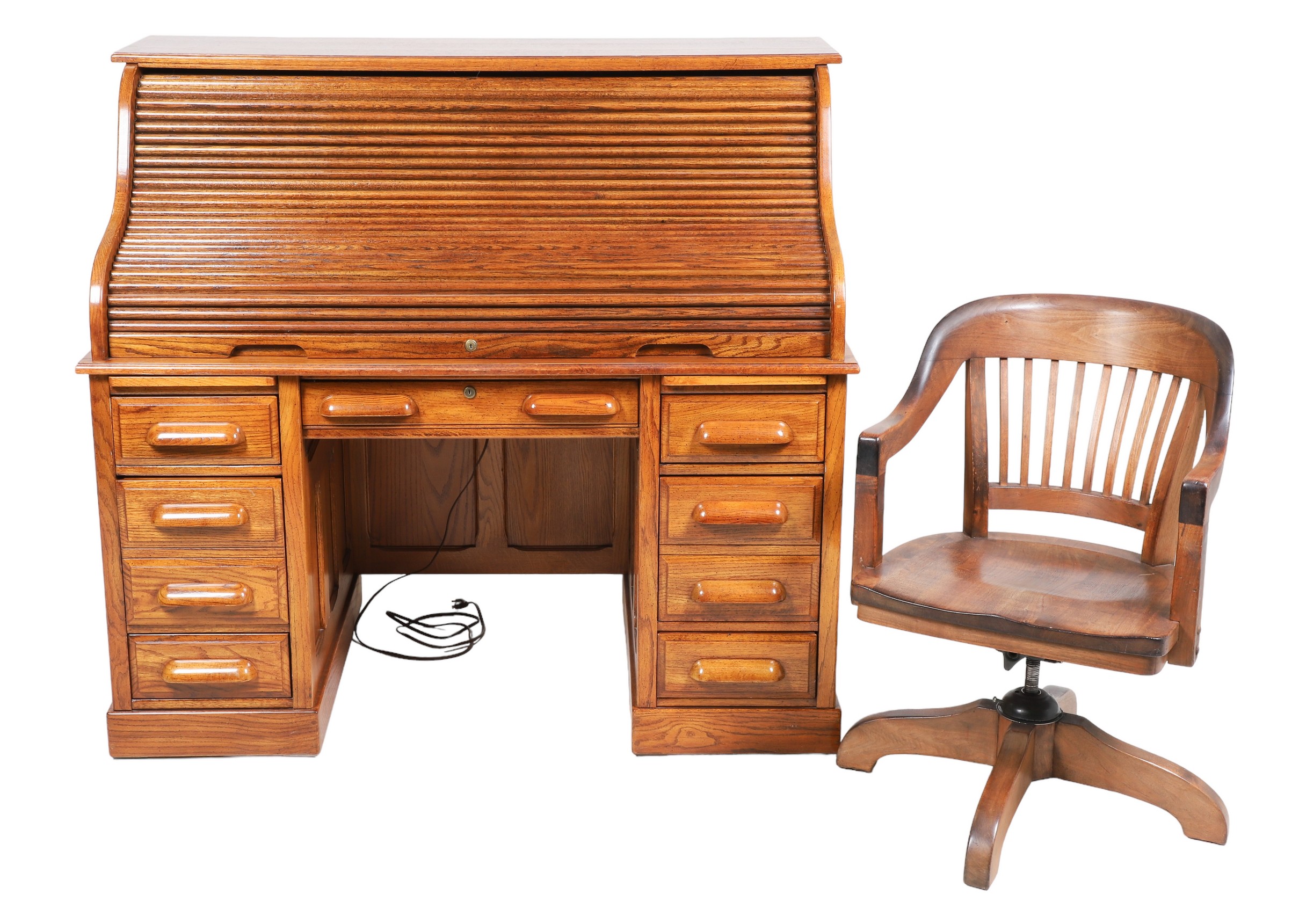 Oak rolltop desk w/ office chair,