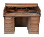 OAK S-ROLL TOP VETTER DESK, HE