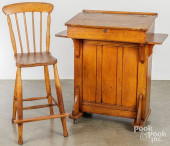 OAK SCHOOLMASTERS DESK AND CHA
