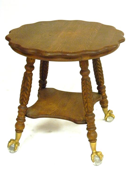 Oak splay-leg table  with gold