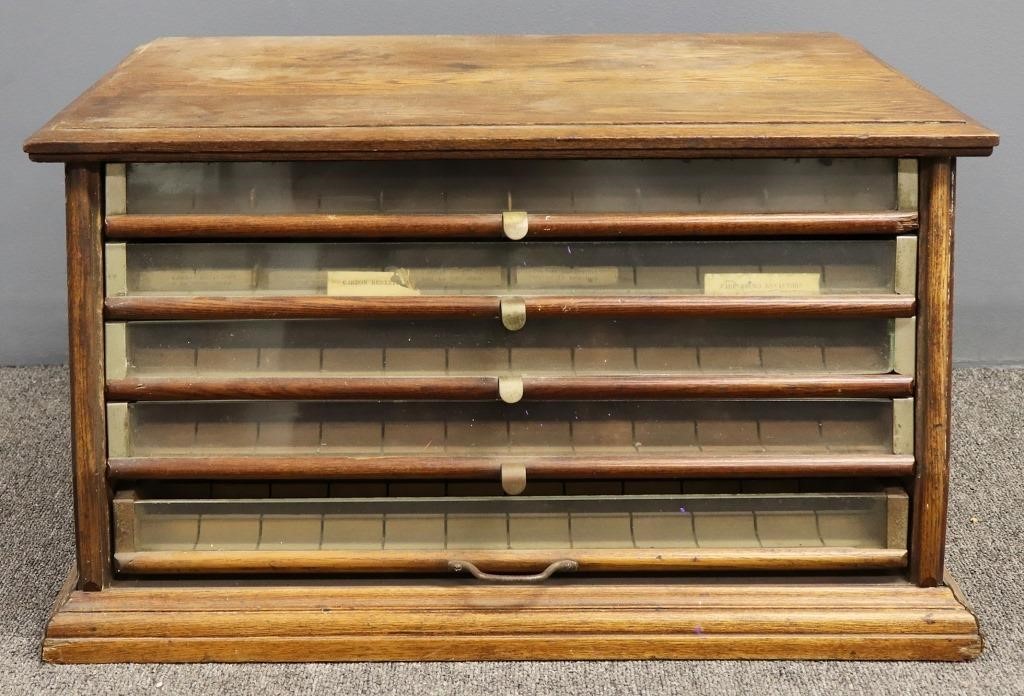 Oak spool cabinet "Winsted Silk Co.